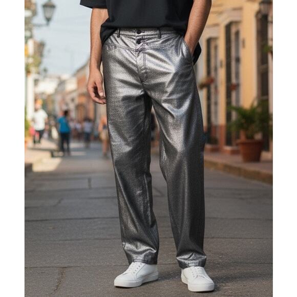 Vtg 90s Marithe Francois Girbaud Pants 44x34 Black Metallic Denim Hip Hop Y2K - Picture 1 of 11